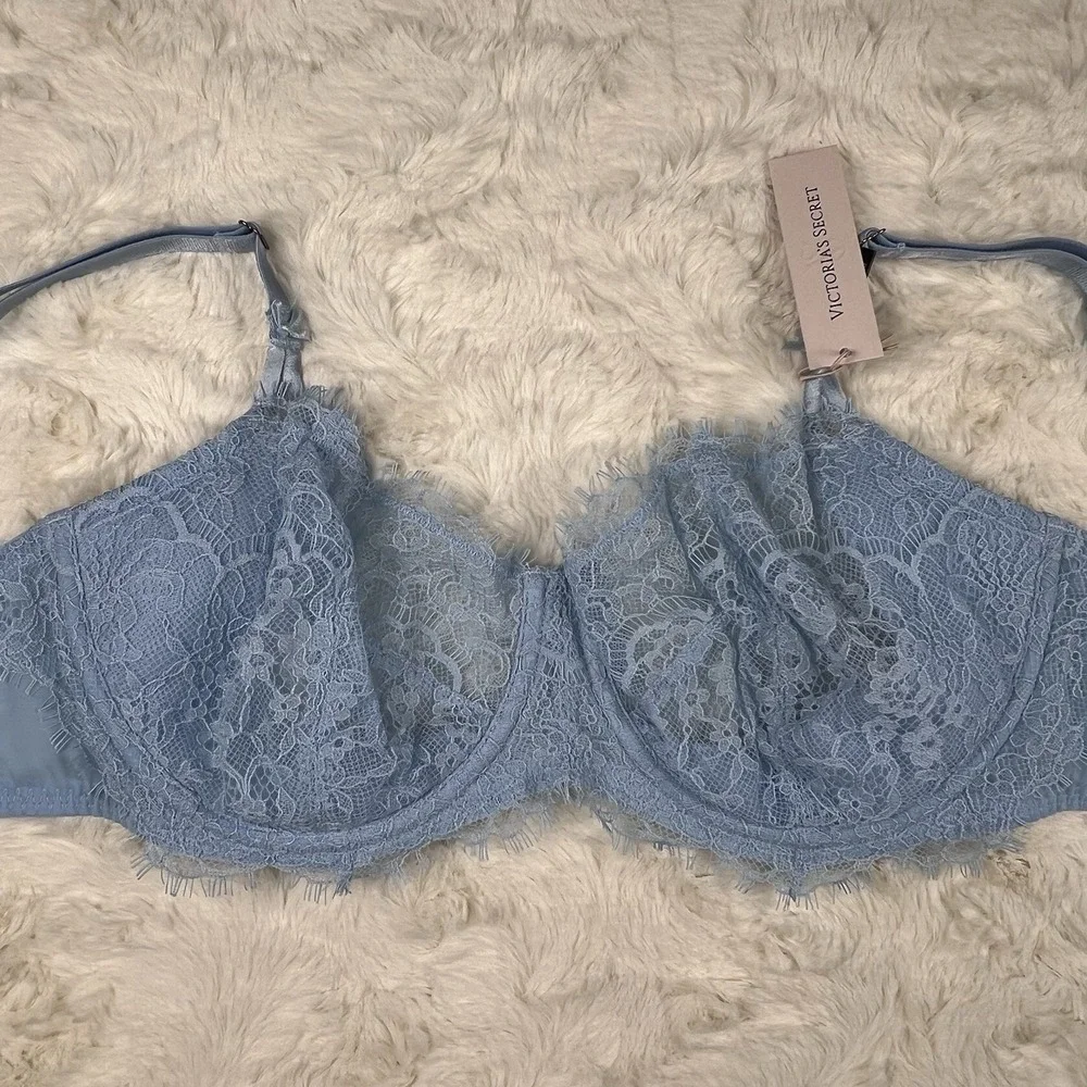 Victoria's Secret Dream Angels Unlined Uplift Sling Lace Bra Dusty Blue 32DDD